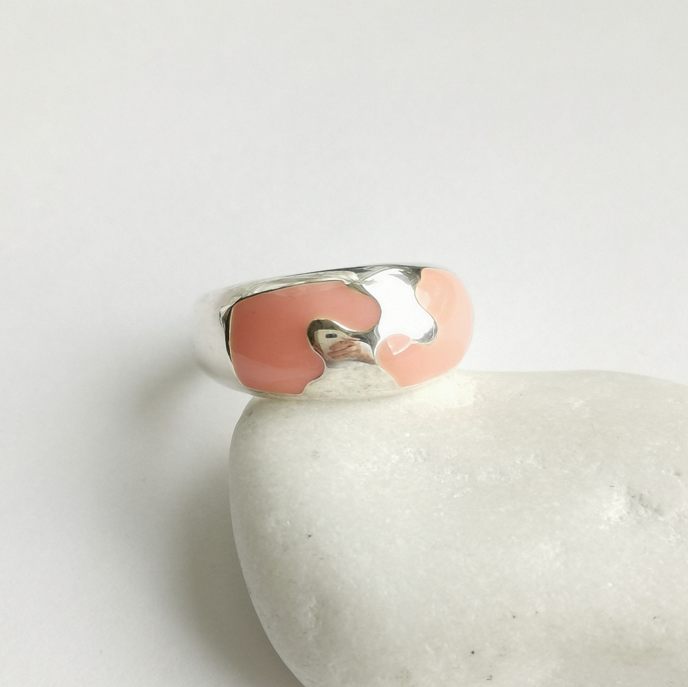 Nwt Peach Enamel mosaic dome band Ring Sterling Silver Size 6